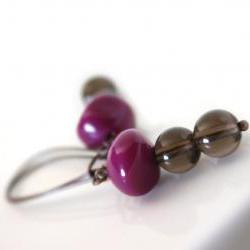 smokey quartz and purple lucite in copper - earrings - lovely casual modern geometrical