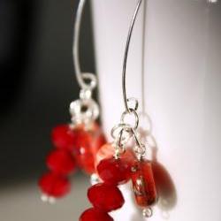 tangerine tango earrings - Salad fruit -orange red tone - glass vintage beads - cocktail party