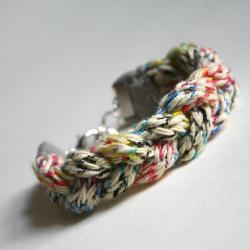 plait bracelet - ivory and multicolor knitted - boho casual yarn fiber soft