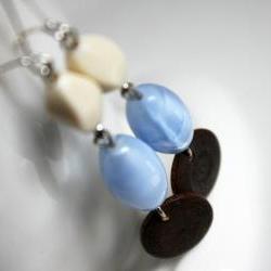 earrings blue ivory brown - ice colors - buttercream chocolate and azure