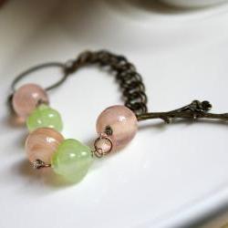 blossom - bracelet - pink and green pastel flowers