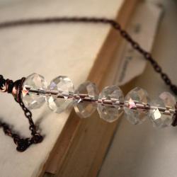 crystal necklace clear rondelles copper chain - modern simple minimal elegant shining